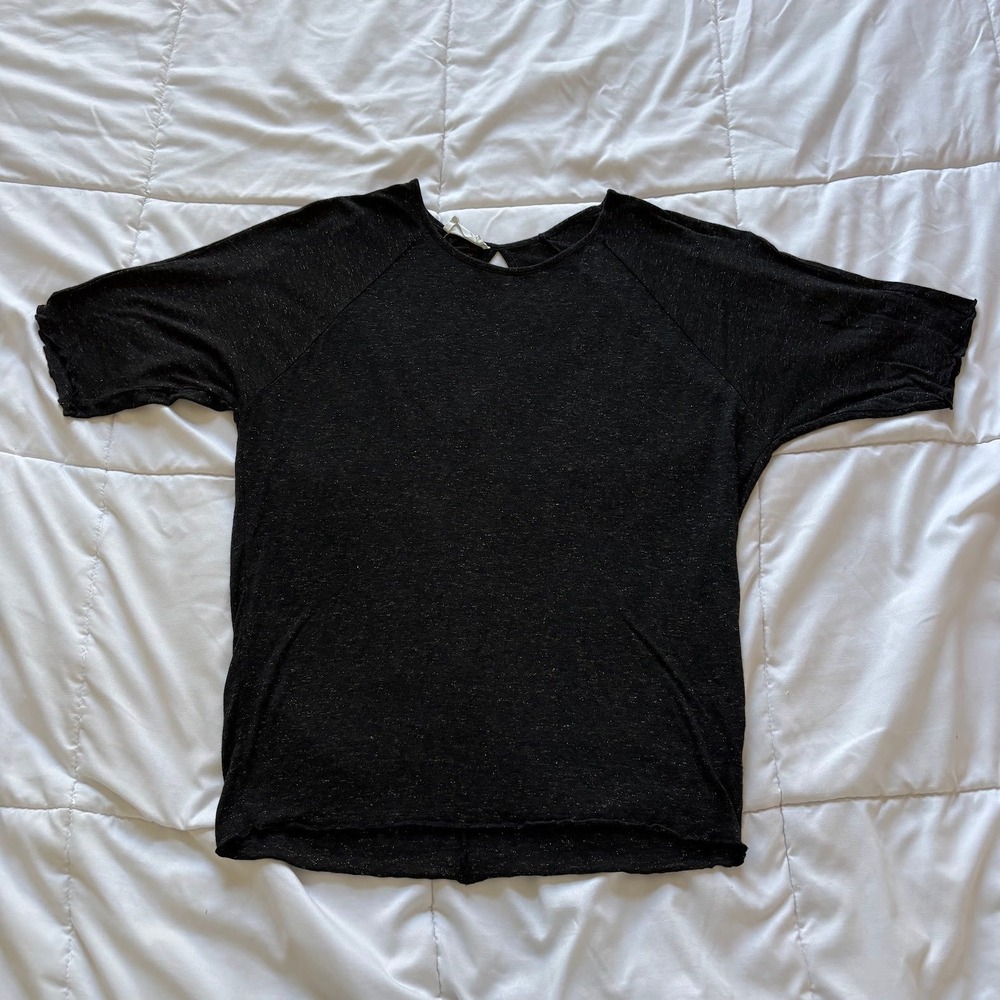 Alchemist by Caroline Mewe Black Gold Shimmer Open Back Raglan Top Luxury
